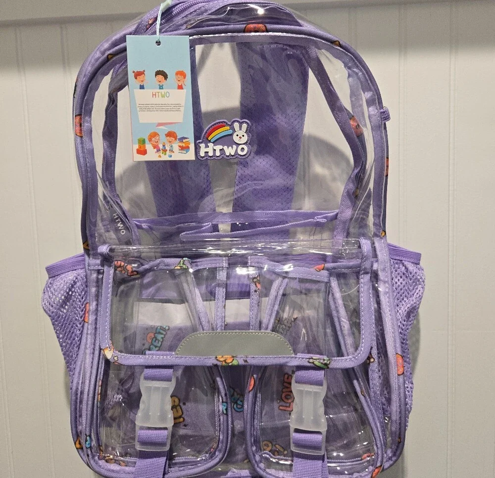 HTWO Clear Backpack Kids Purple PVC School Book Bag New with Tags Adjustable